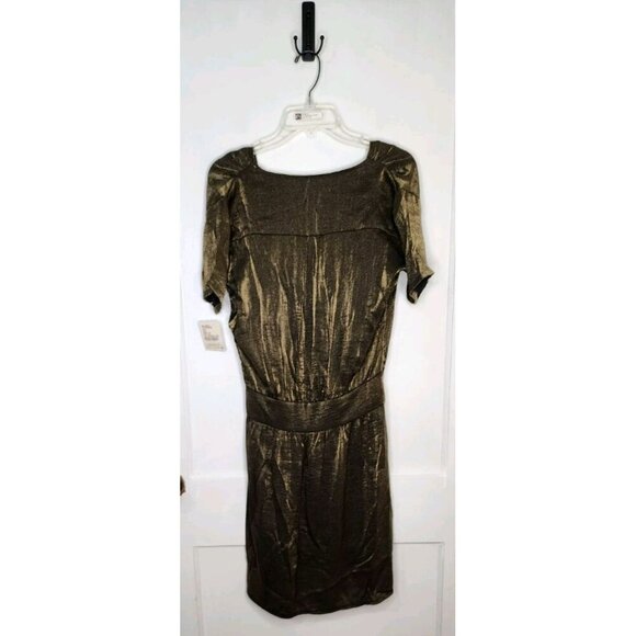 Swildens Short Sleeve Faux Wrap Metallic Green Gold Dress Size 1 / XS Small NWT - Picture 2 of 6